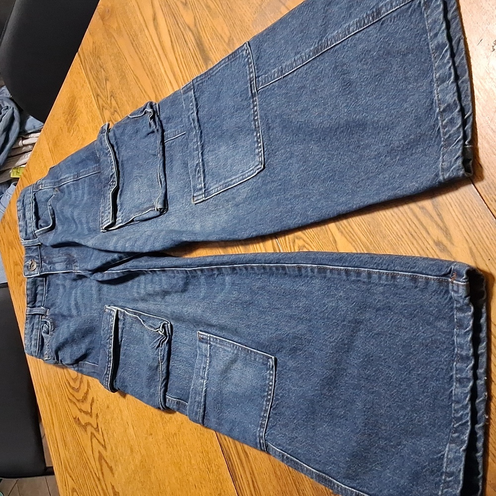 COTTON ON Womens 2 Jeans BLUE CARGO WIDE LEGS Denim Pants Preowned Used